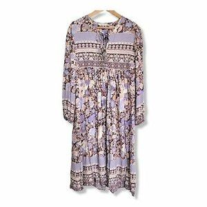 R.Vivmos Long Balloon Sleeve Boho Printed Midi Dress Size Medium peasant style